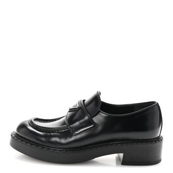 PRADA Spazzolato Metal Triangle Logo 50mm Loafers 36 Black