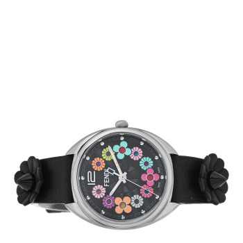 FENDI Stainless Steel Calfskin 34mm Momento Flowerland Quartz Watch Black