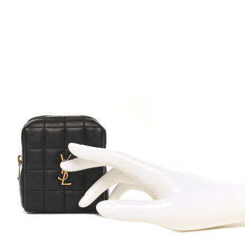 SAINT LAURENT Lambskin Quilted Mini Square Pouch Black