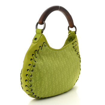 CHRISTIAN DIOR Monogram Wood Ethnic Hobo Green