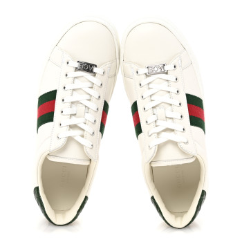 GUCCI Calfskin Crocodile Web Womens Ace Sneakers 39 White Green