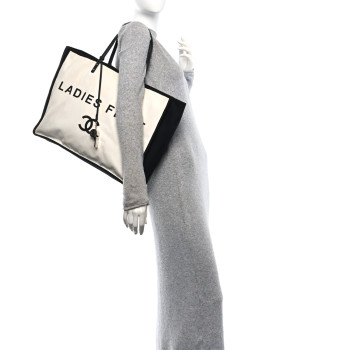 CHANEL Canvas Calfskin Large Let's Demonstrate Tote White Black