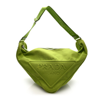 PRADA Canapa Logo Embossed Large Triangle Shoulder Bag Felce