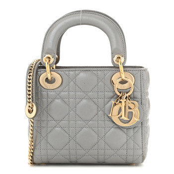 CHRISTIAN DIOR Metallic Lambskin Cannage Mini Lady Dior Grey