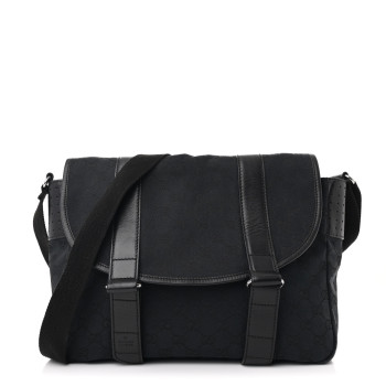 GUCCI Monogram Medium Double Buckle Flap Messenger Bag Black