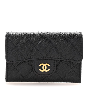 CHANEL Caviar Quilted Flap Card Holder Wallet Black
