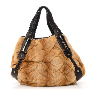 GUCCI Mink Fur Medium Pelham Shoulder Bag Beige Brown