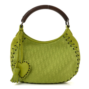 CHRISTIAN DIOR Monogram Wood Ethnic Hobo Green