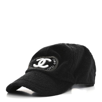 CHANEL Terry Cotton CC Logo Hat Cap M Black