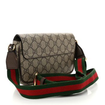 GUCCI GG Supreme Monogram Textured Dollar Calfskin Web Mini Ophidia Envelope Shoulder Bag Beige Ebony