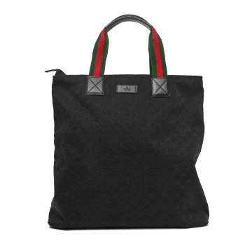 GUCCI GG Monogram Large Web Handle Vertical Tote Black