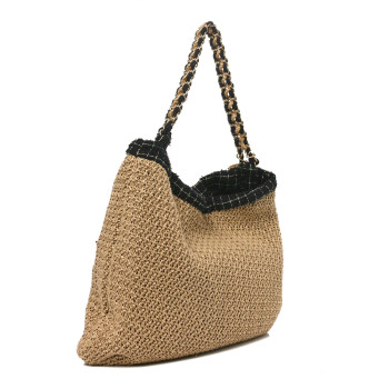 CHANEL Tweed Woven Raffia Country Coco Hobo