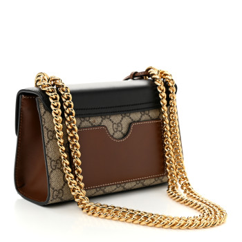 GUCCI GG Supreme Monogram Calfskin Small Padlock Shoulder Bag Beige Black Cuir