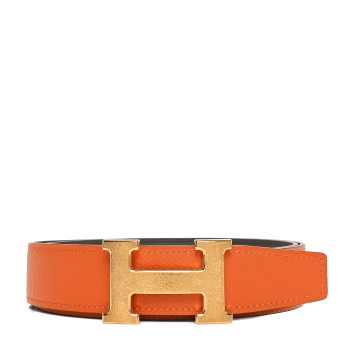 HERMES Epsom 38mm Martelee H Belt 95 38 Orange Etain