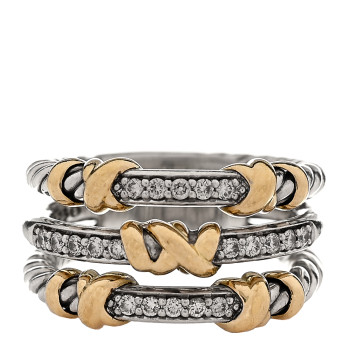 DAVID YURMAN Sterling Silver 18K Yellow Gold Diamond Petite Helena Wrap Three Row Ring 49 5
