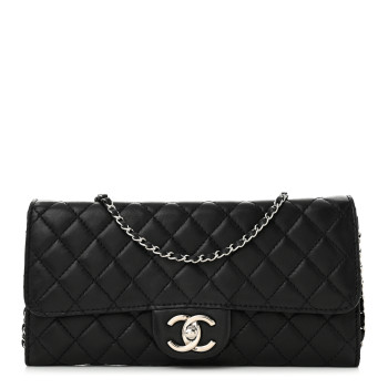 CHANEL Lambskin Quilted East West Flap Clutch  Black