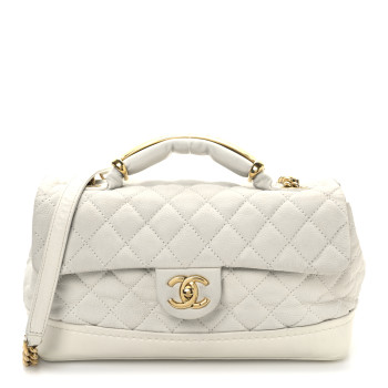 CHANEL Iridescent Caviar Quilted Medium Globe Trotter Flap White