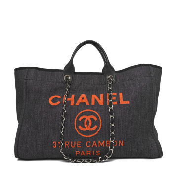 CHANEL Denim Large Deauville Tote Blue Orange