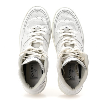 CHANEL Calfskin CC High Top Sneaker 40 White