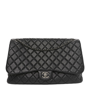 CHANEL Grained Calfskin Quilted Small XXL Travel Flap Bag Black