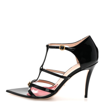 GUCCI Vernice Crystal Horsebit Sandals 39 Black