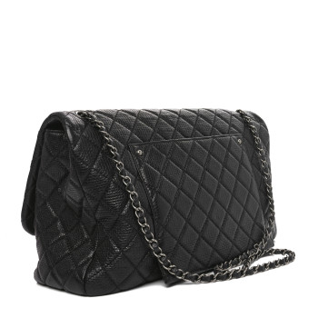 CHANEL Grained Calfskin Quilted Small XXL Travel Flap Bag Black