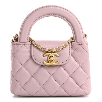 CHANEL Shiny Aged Calfskin Quilted Mini Nano Kelly Shopper Light Pink