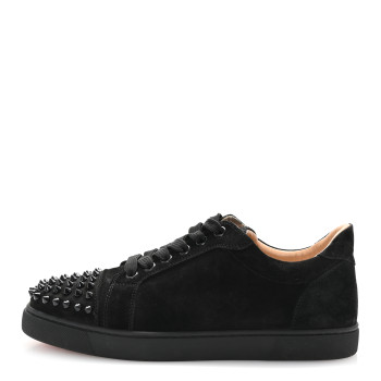 CHRISTIAN LOUBOUTIN Suede Louis Junior Spikes Flat Sneakers 38 Black