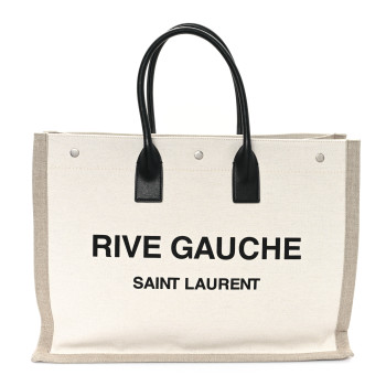SAINT LAURENT Linen Calfskin Rive Gauche Tote Optic White