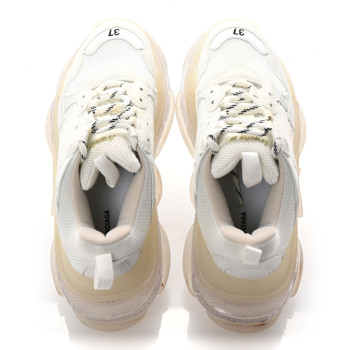 BALENCIAGA Fabric Mesh Clear Sole Womens Triple S Sneakers 37 White