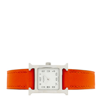 HERMES Stainless Steel Swift 17.2mm Heure H Hour Watch Orange