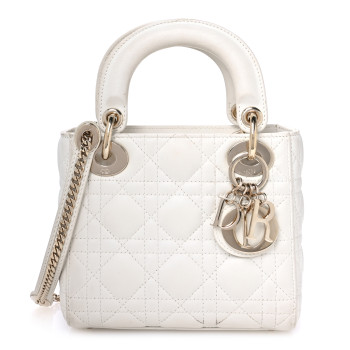 CHRISTIAN DIOR Lambskin Cannage Mini Lady Dior White