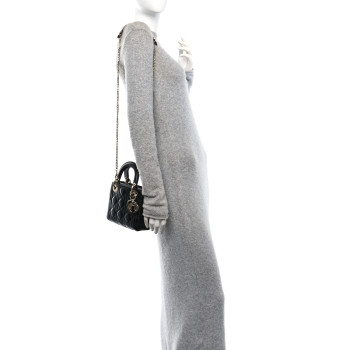 CHRISTIAN DIOR Lambskin Cannage Mini Lady Dior Black
