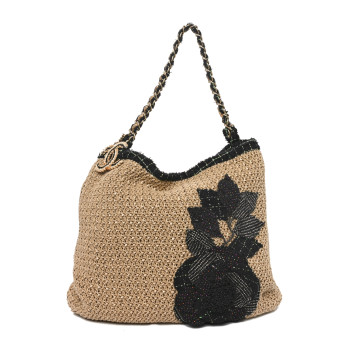 CHANEL Tweed Woven Raffia Country Coco Hobo