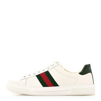 GUCCI Calfskin Crocodile Web Womens Ace Sneakers 39 White Green