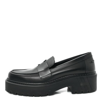 HERMES Glazed Calfskin Womens Hitch Loafers 38 Black