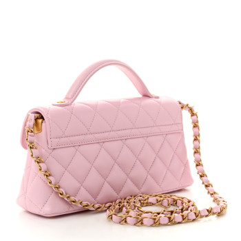 CHANEL Lambskin Quilted Mini Flap Top Handle Bag Light Pink