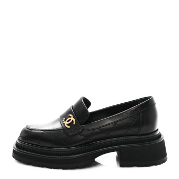 CHANEL Calfskin Quilted CC Mocassin Loafers 36.5 Black