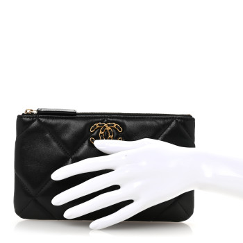 CHANEL Lambskin Quilted Small Chanel 19 Pouch Black