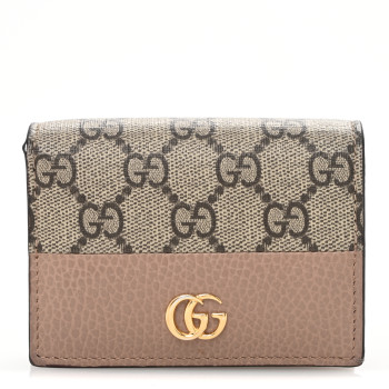 GUCCI Dollar Calfskin GG Supreme Monogram GG Marmont Card Case Porcelain Rose Beige Ebony