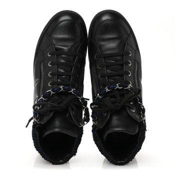 CHANEL Lambskin Tweed Zipped Sneakers 39 Black Blue