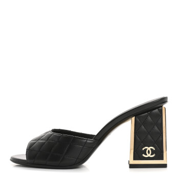 CHANEL Lambskin Quilted CC Mules 40 Black
