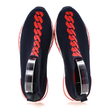 HERMES Knit Calfskin Velvet Womens Volo Sneakers 38 Bleu Diplomatique