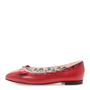 GUCCI Malaga Kid Elaphe Yva Ballet Flats 38 Hibiscus Red