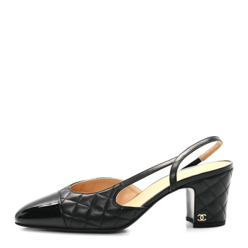 CHANEL Lambskin Patent Calfskin Quilted Cap Toe CC Slingback Pumps 39 Black CHANEL Lambskin Patent Calfskin Quilted Cap Toe CC Slingback Pumps 39 Black