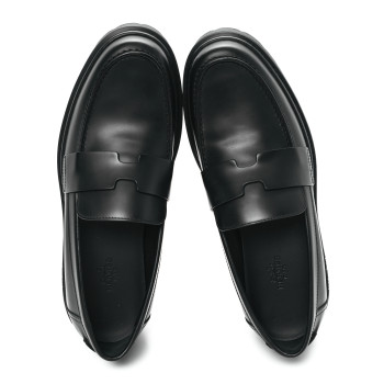 HERMES Glazed Calfskin Womens Hitch Loafers 38 Black