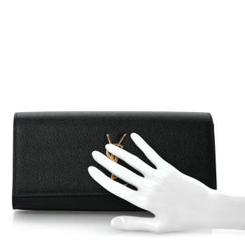 SAINT LAURENT Grain De Poudre Monogram Cassandre Clutch Black
