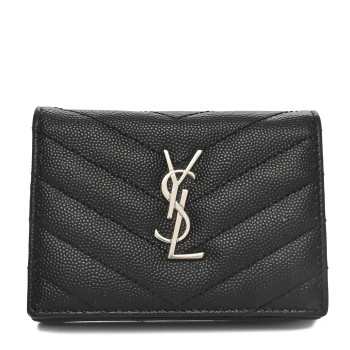 SAINT LAURENT Grain De Poudre Matelasse Chevron Monogram Card Case Black