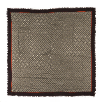 GUCCI Modal Silk GG Monogram Big Gold Horsebit Fringe Shawl Beige Brown Orange