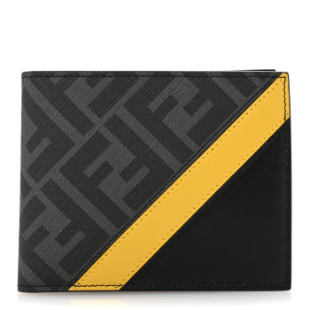 FENDI Glazed Fabric Vitello King FF 1974 Diagonal Bi-Fold Wallet Grey Black Sunflower